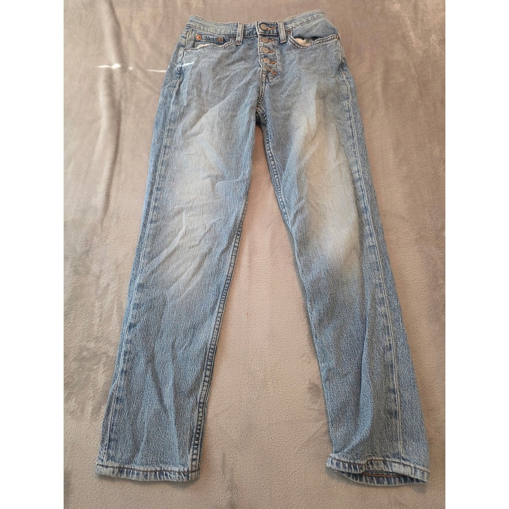 Aeropostale Mom Jeans Womens 4 Regular Blue Light Wash Button Fly Denim